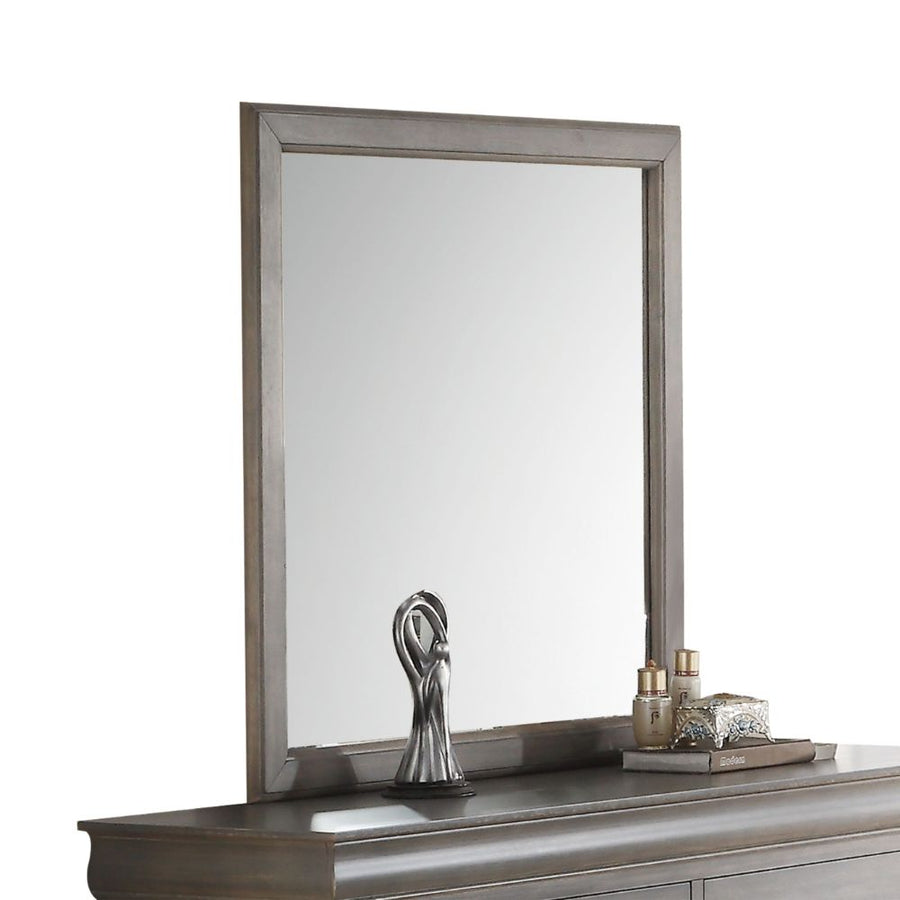 Louis Philippe III Mirror - Rectangular Wood Frame in Antique Gray