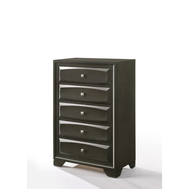 Soteris 5-Drawer Chest - Beveled Fronts & Brushed Nickel Knobs in Antique Gray