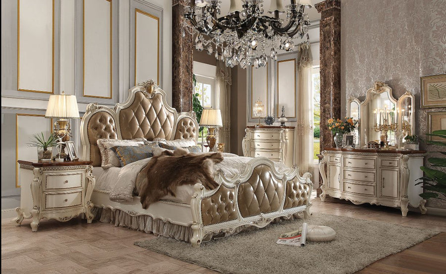Picardy Arched Bed Collection - Scrolled Molding, Tufted Panel, Poster & Canopy Beds in Antique Pearl or Honey Oak