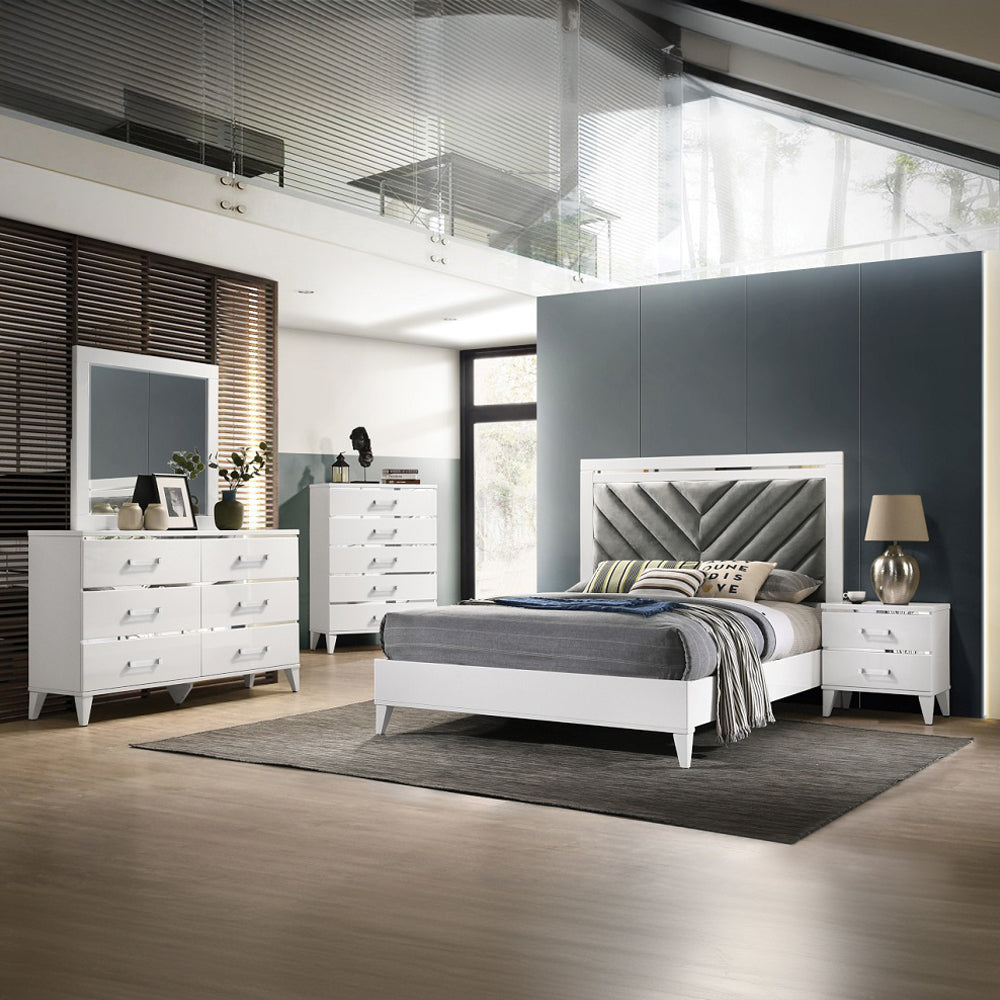 Chelsie Channel-Tufted Upholstered Queen Bed & Nightstand