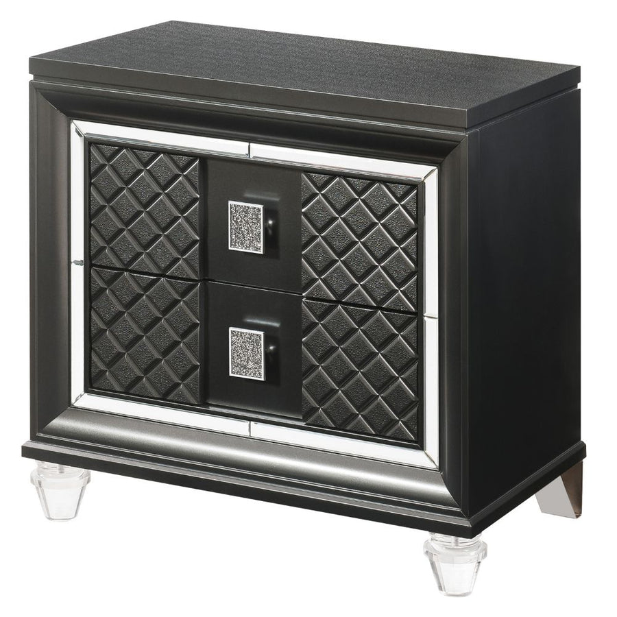 Sawyer Glam Nightstand & Dresser - Quilted Drawer Fronts with Sparkling Trim in Metallic Gray