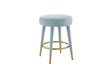 Front view of Ollie black velvet round counter stool with gold tipped legs.