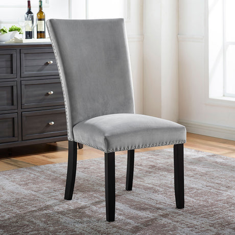 Kian Contemporary 70" Marble Top Dining Table & Set - Nailhead Upholstered Chairs in Beige or Light Gray - 2e477215c66b7c89cc8ef904def89e87e48ee6c0_CM3744GY_SC_1_1