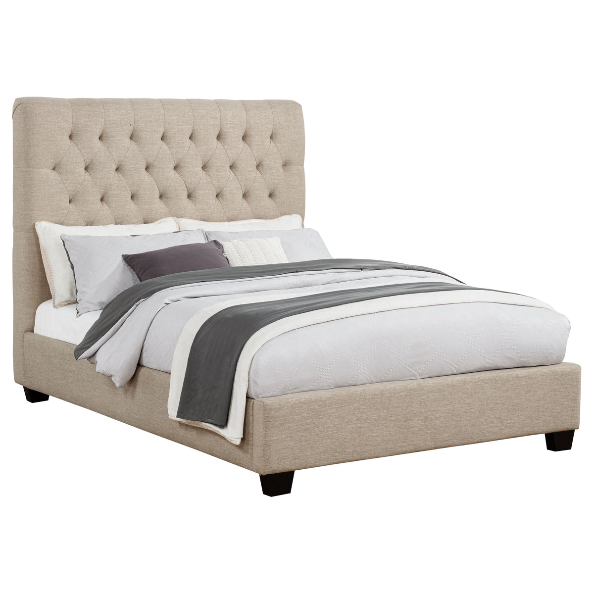 Chloe Button-Tufted Upholstered Bed or Headboard - Tall Oatmeal Fabric Headboard, Full to California King – view 10