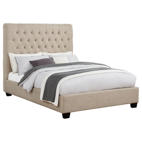 Chloe Button-Tufted Upholstered Bed or Headboard - Tall Oatmeal Fabric Headboard, Full to California King – view 10