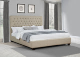 Chloe Button-Tufted Upholstered Bed or Headboard - Tall Oatmeal Fabric Headboard, Full to California King - lifestyle