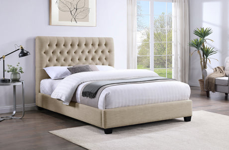Chloe Button-Tufted Upholstered Bed or Headboard - Tall Oatmeal Fabric Headboard, Full to California King - lifestyle