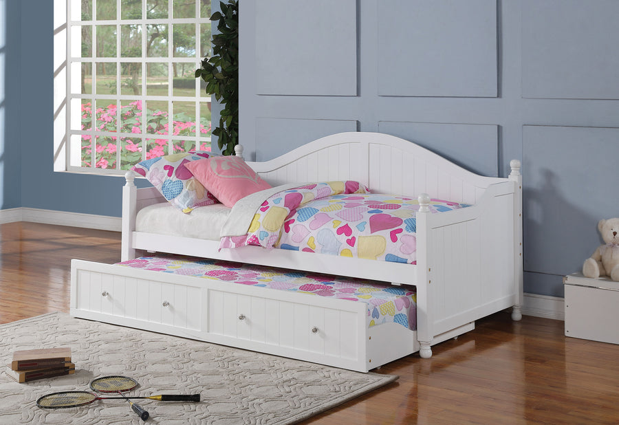 Julie Ann Twin Daybed with Trundle - Curved Back & Crystal-Style Knobs in White