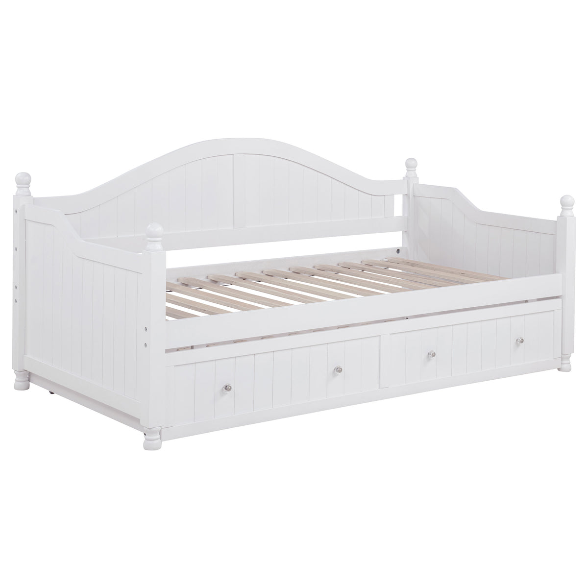 Julie Ann Twin Daybed with Trundle - Curved Back & Crystal-Style Knobs in White – view 3
