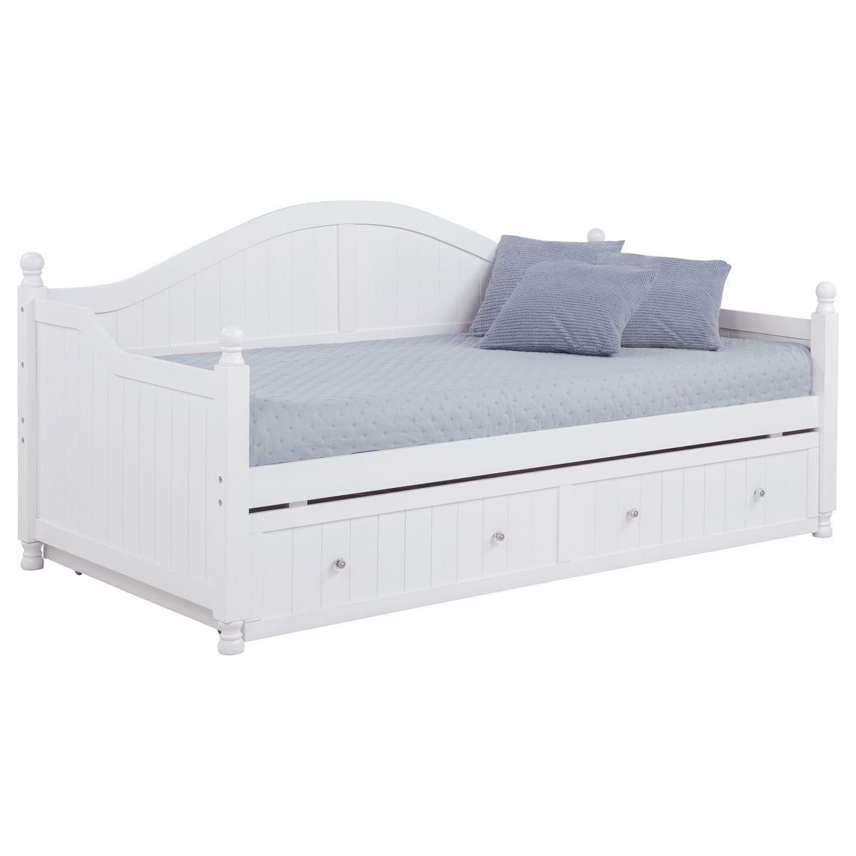 Julie Ann Twin Daybed with Trundle - Curved Back & Crystal-Style Knobs in White – view 5