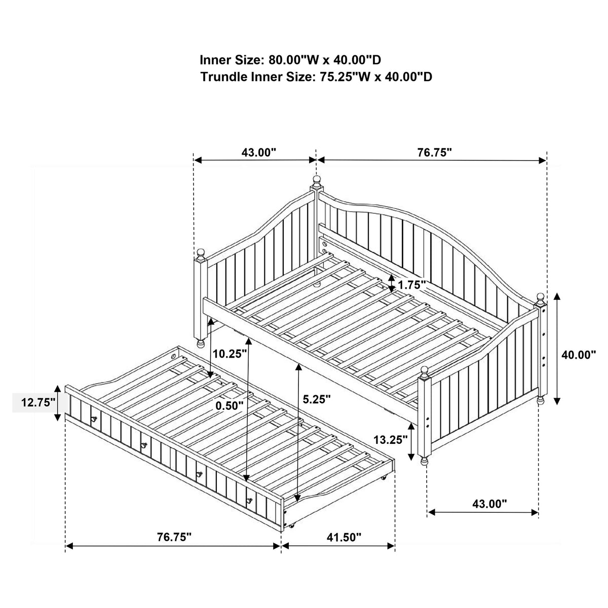 Julie Ann Twin Daybed with Trundle - Curved Back & Crystal-Style Knobs in White – view 13
