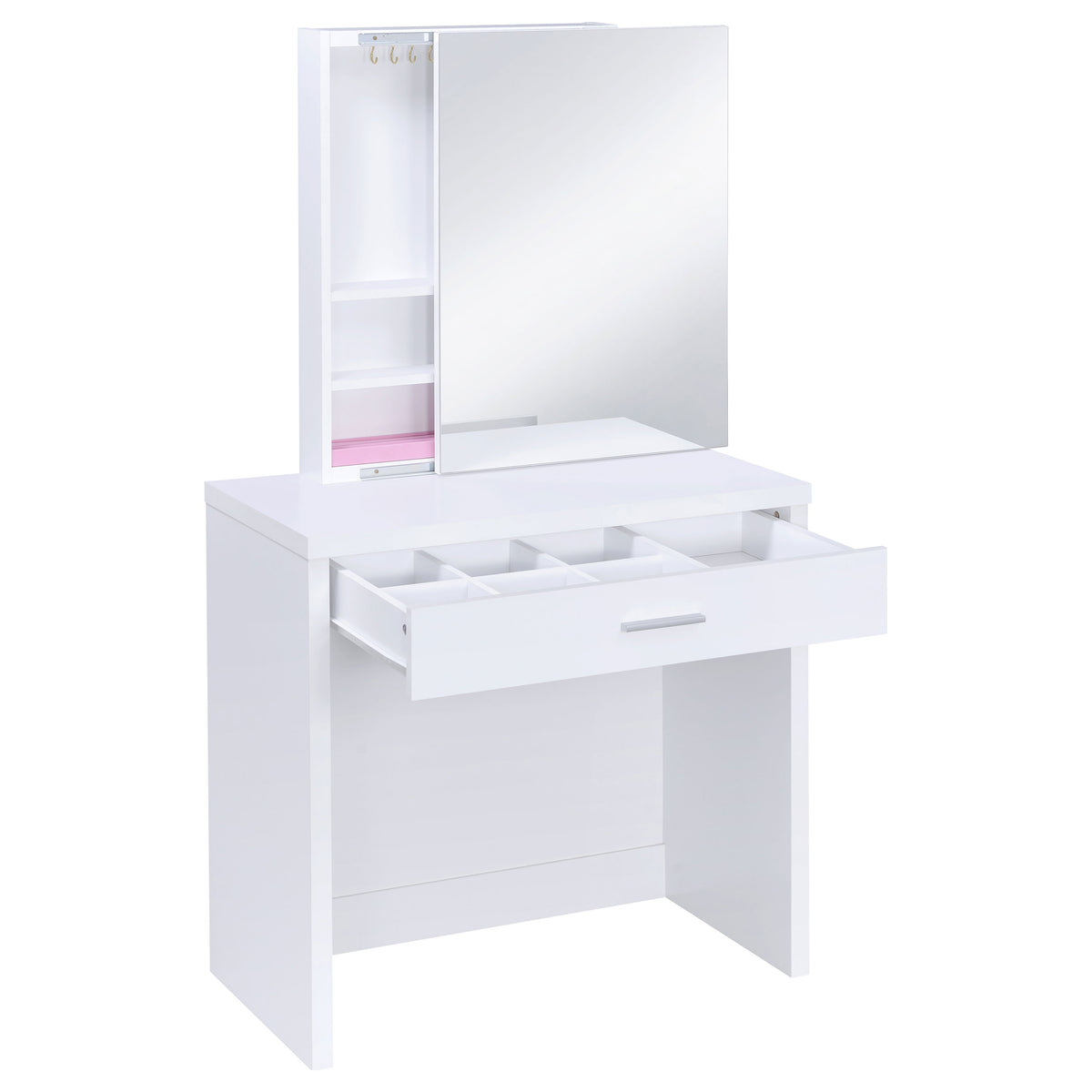 Harvey Vanity Set with Sliding Jewelry Mirror & Lift-Top Storage Stool - White – view 5