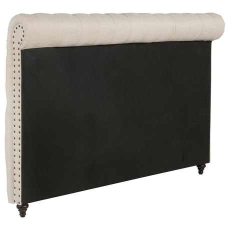 Devon Chesterfield Upholstered Panel Bed or Headboard - Button Tufted Beige with Nailhead Trim, Full to California King – view 18