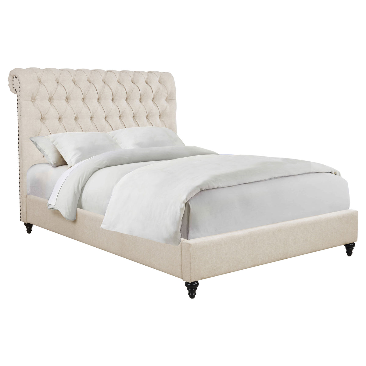 Devon Chesterfield Upholstered Panel Bed or Headboard - Button Tufted Beige with Nailhead Trim, Full to California King – view 13