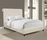 Devon Chesterfield Upholstered Panel Bed or Headboard - Button Tufted Beige with Nailhead Trim, Full to California King - lifestyle