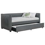 Brodie Twin Daybed with Trundle - Pleated Grey Upholstery with Black Feet – view 3