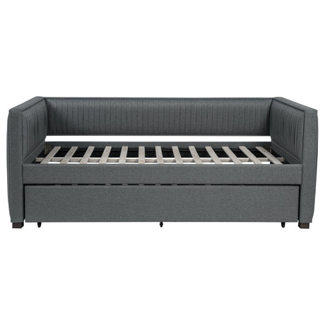 Brodie Twin Daybed with Trundle - Pleated Grey Upholstery with Black Feet – view 4