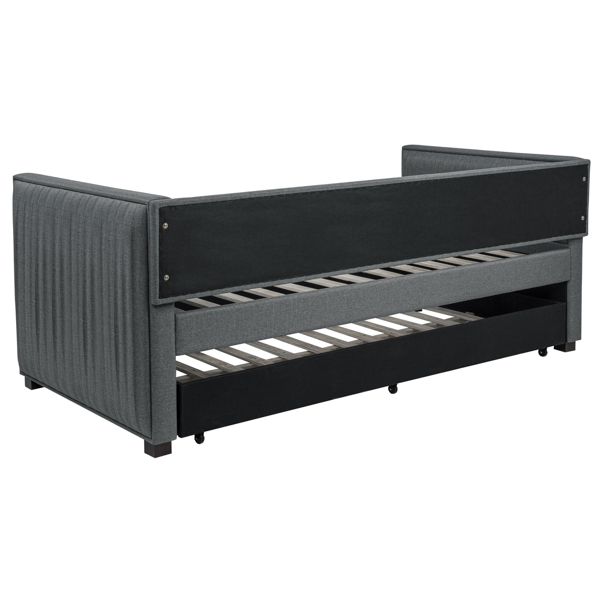 Brodie Twin Daybed with Trundle - Pleated Grey Upholstery with Black Feet – view 5