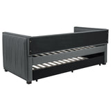 Brodie Twin Daybed with Trundle - Pleated Grey Upholstery with Black Feet – view 5