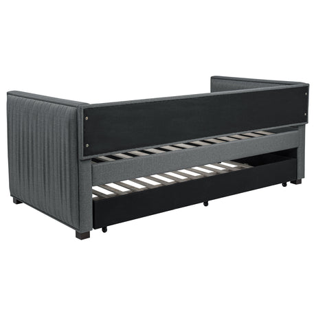 Brodie Twin Daybed with Trundle - Pleated Grey Upholstery with Black Feet – view 5