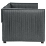 Brodie Twin Daybed with Trundle - Pleated Grey Upholstery with Black Feet – view 6