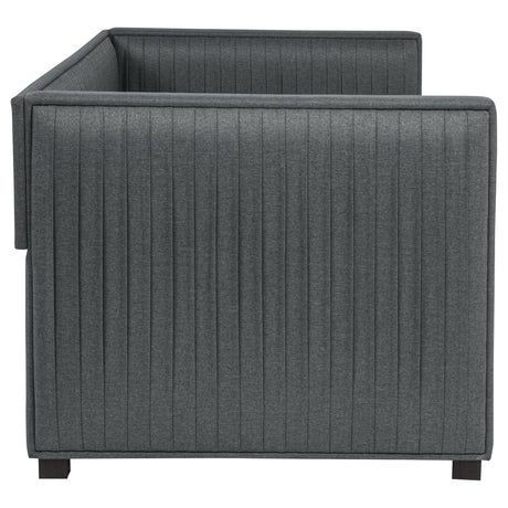 Brodie Twin Daybed with Trundle - Pleated Grey Upholstery with Black Feet – view 6