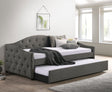 Sadie Upholstered Twin Daybed with Trundle - Button-Tufted Camelback in Grey Fabric – view 1