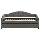 Sadie Upholstered Twin Daybed with Trundle - Button-Tufted Camelback in Grey Fabric – view 4