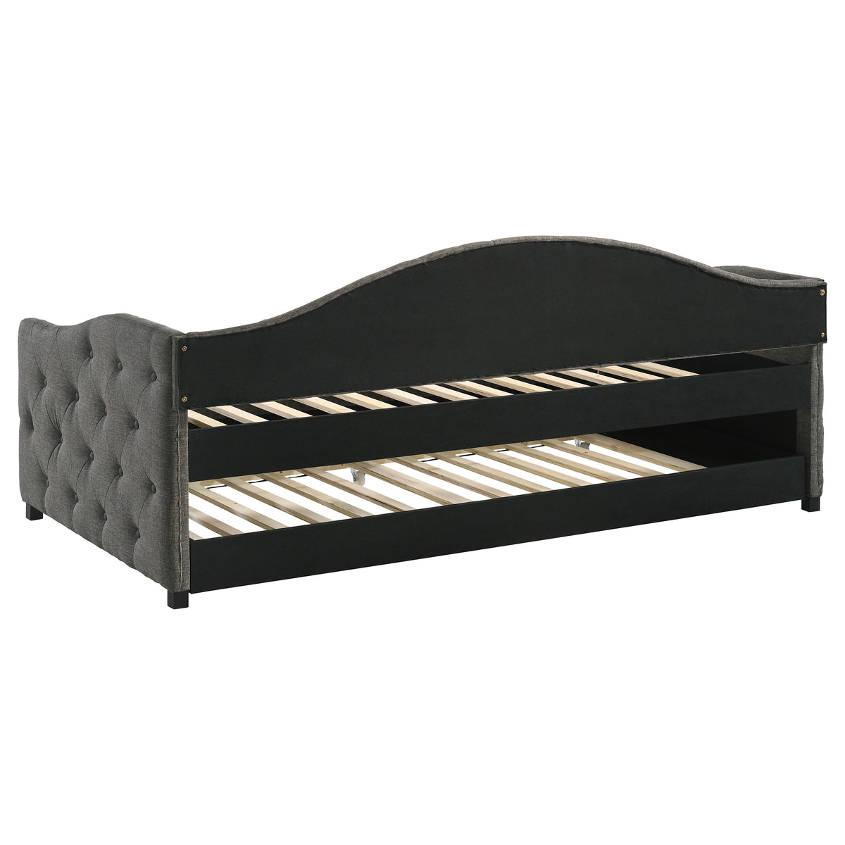 Sadie Upholstered Twin Daybed with Trundle - Button-Tufted Camelback in Grey Fabric – view 5