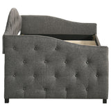 Sadie Upholstered Twin Daybed with Trundle - Button-Tufted Camelback in Grey Fabric – view 6