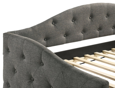 Sadie Upholstered Twin Daybed with Trundle - Button-Tufted Camelback in Grey Fabric – view 7