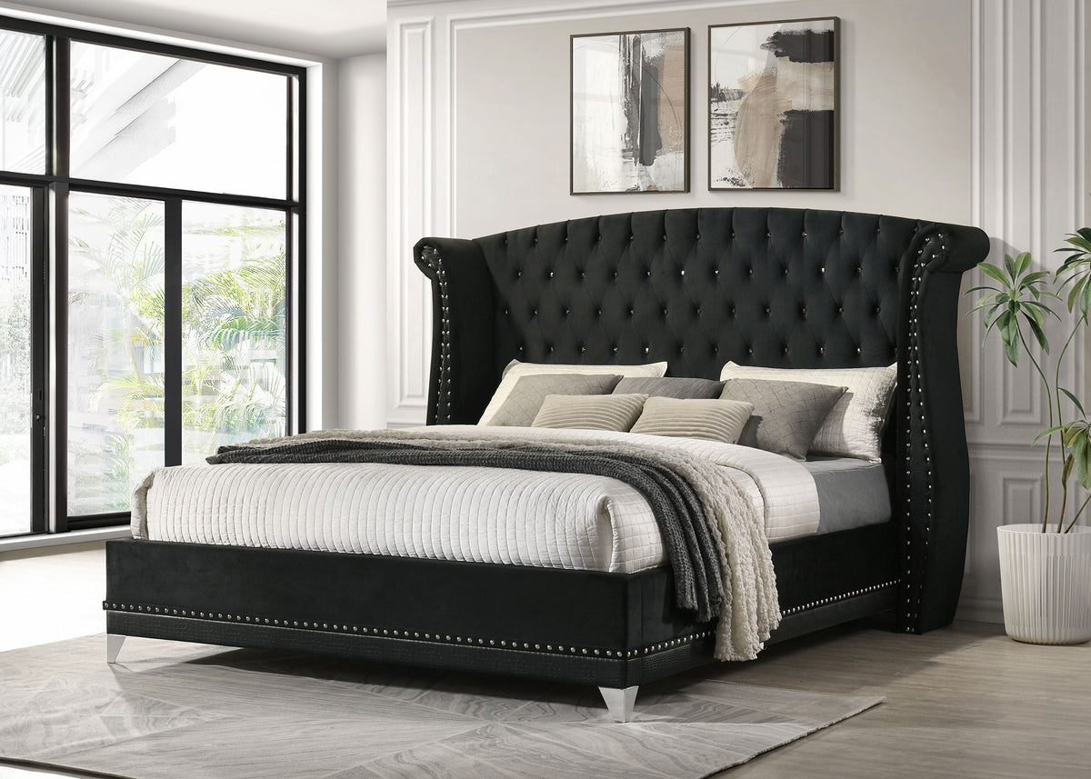 Barzini Upholstered Wingback Bed - Crystal-Tufted Black Velvet with Chrome Nailheads, Queen to California King – view 8