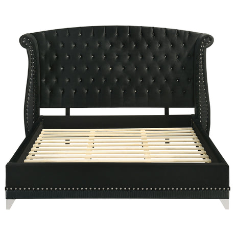 Barzini Upholstered Wingback Bed - Crystal-Tufted Black Velvet with Chrome Nailheads, Queen to California King – view 13
