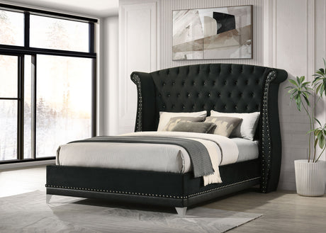 Barzini Upholstered Wingback Bed - Crystal-Tufted Black Velvet with Chrome Nailheads, Queen to California King – view 1