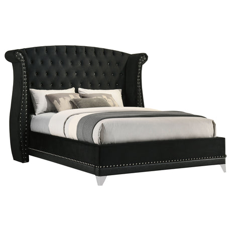 Barzini Upholstered Wingback Bed - Crystal-Tufted Black Velvet with Chrome Nailheads, Queen to California King – view 6