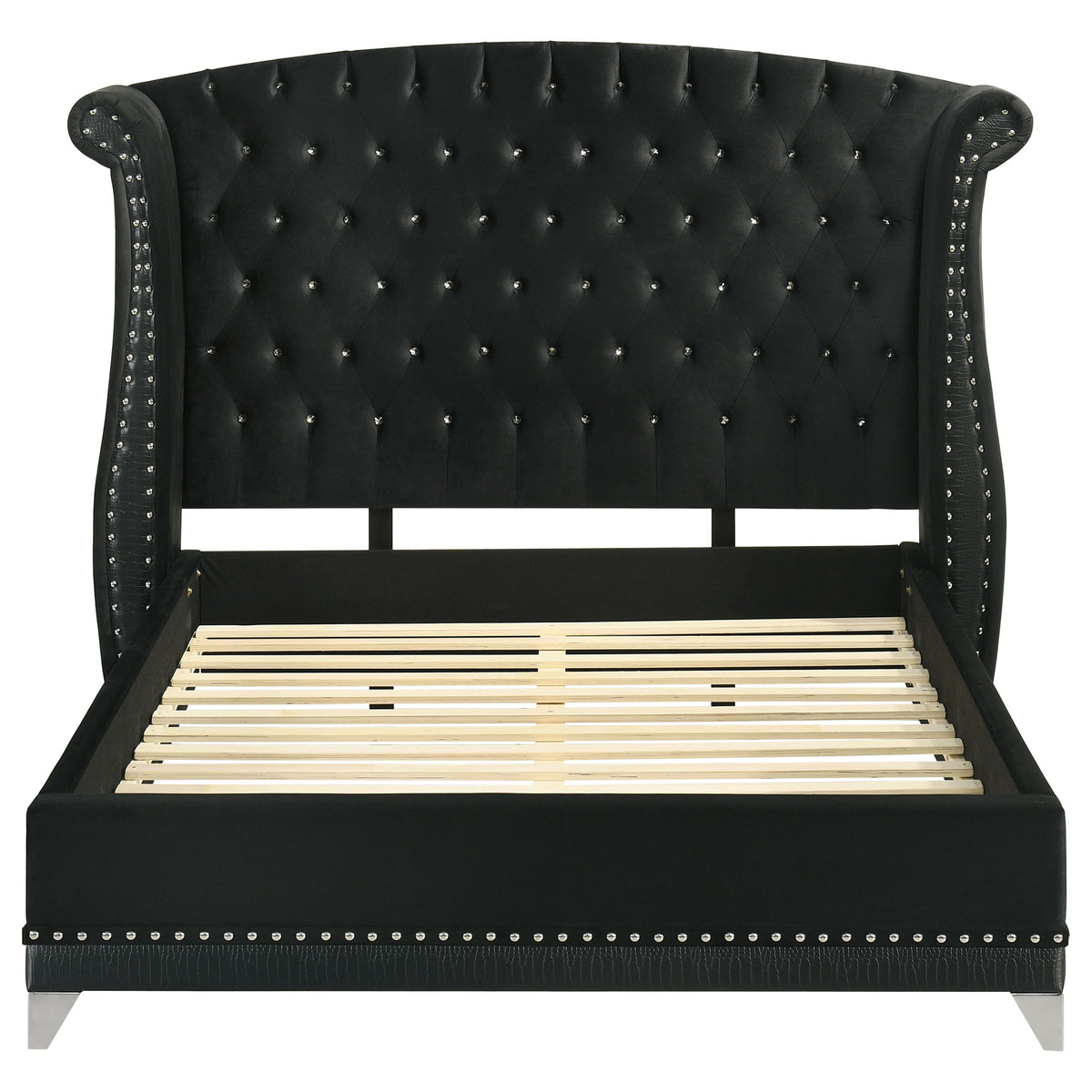 Barzini Upholstered Wingback Bed - Crystal-Tufted Black Velvet with Chrome Nailheads, Queen to California King – view 7