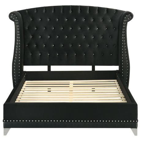 Barzini Upholstered Wingback Bed - Crystal-Tufted Black Velvet with Chrome Nailheads, Queen to California King – view 7