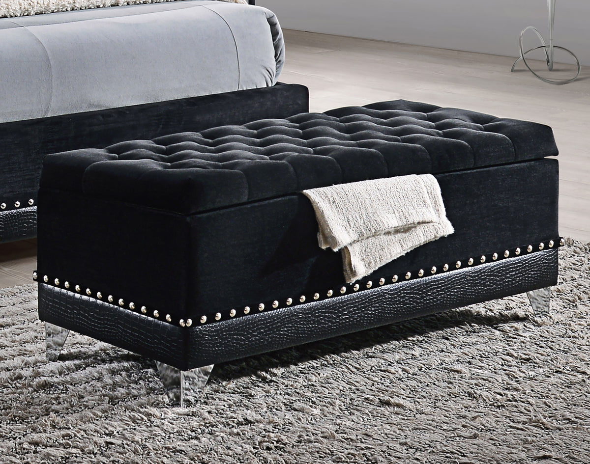 Barzini Upholstered Wingback Bed - Crystal-Tufted Black Velvet with Chrome Nailheads, Queen to California King – view 14