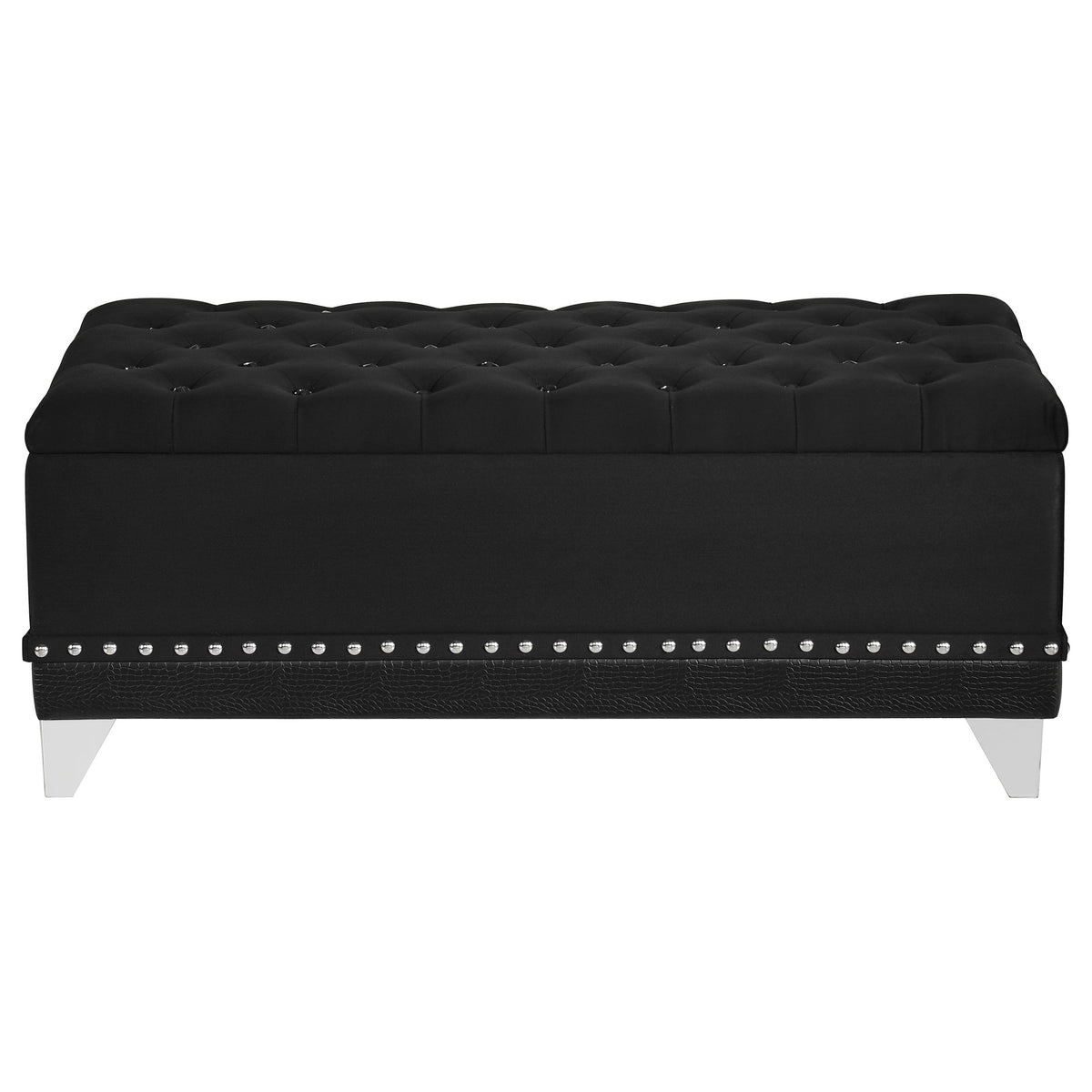 Barzini Upholstered Wingback Bed - Crystal-Tufted Black Velvet with Chrome Nailheads, Queen to California King – view 16