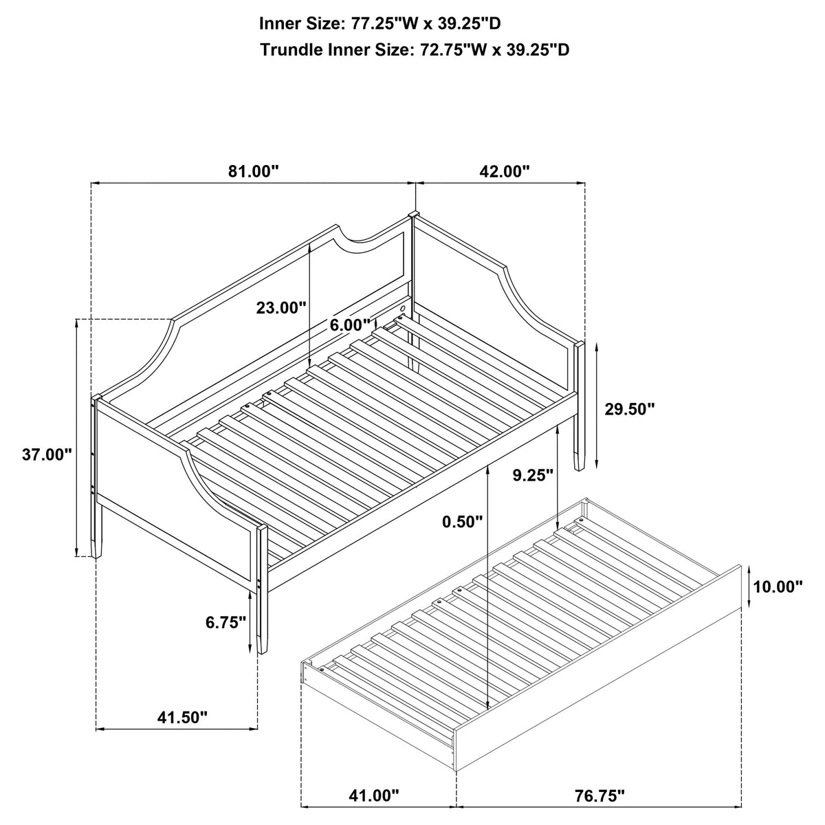 Redding Camelback Twin Daybed with Trundle - Classic Panel Detail in Rich Cherry – view 15