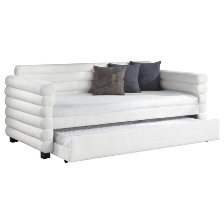 Patricia Boucle Twin Daybed with Trundle - Layered Round Bolster Design in White – view 3