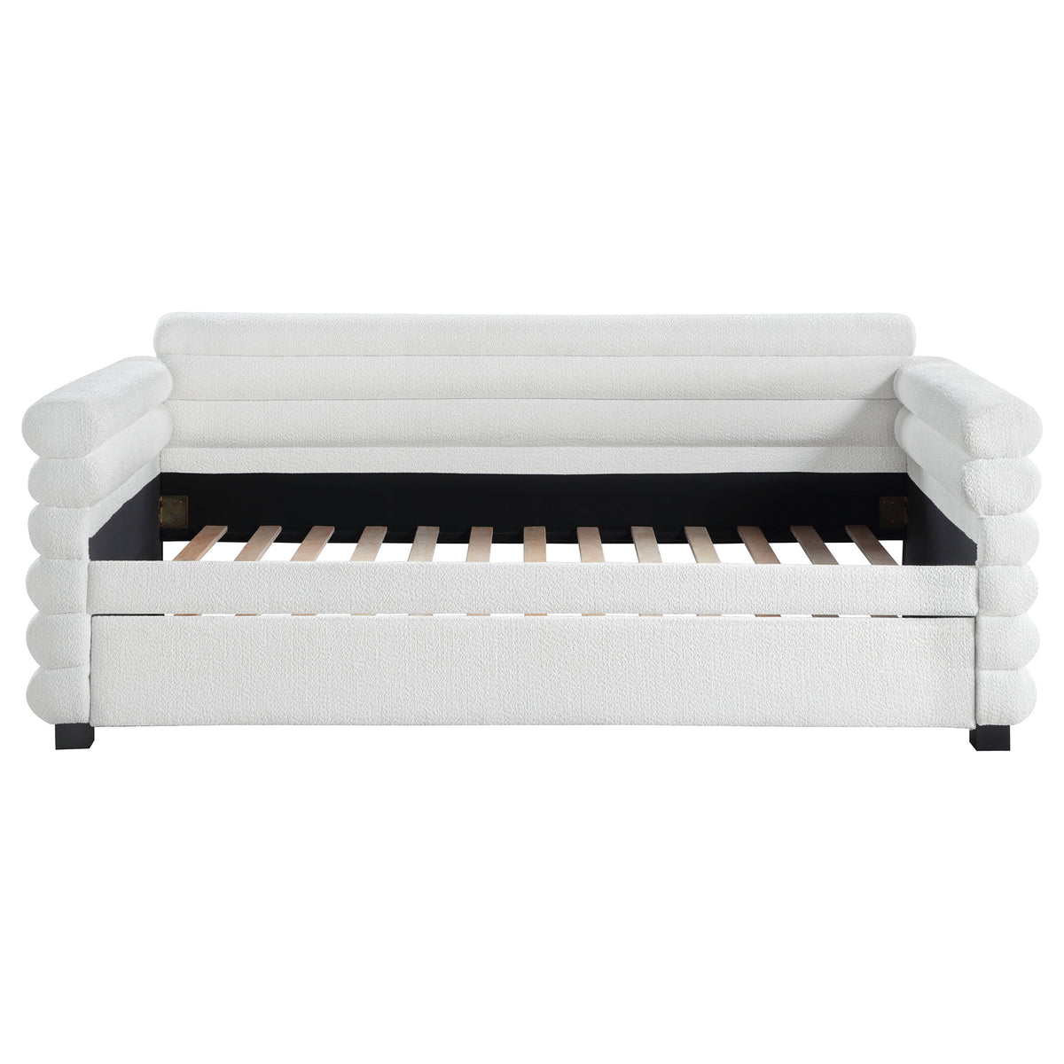 Patricia Boucle Twin Daybed with Trundle - Layered Round Bolster Design in White – view 4