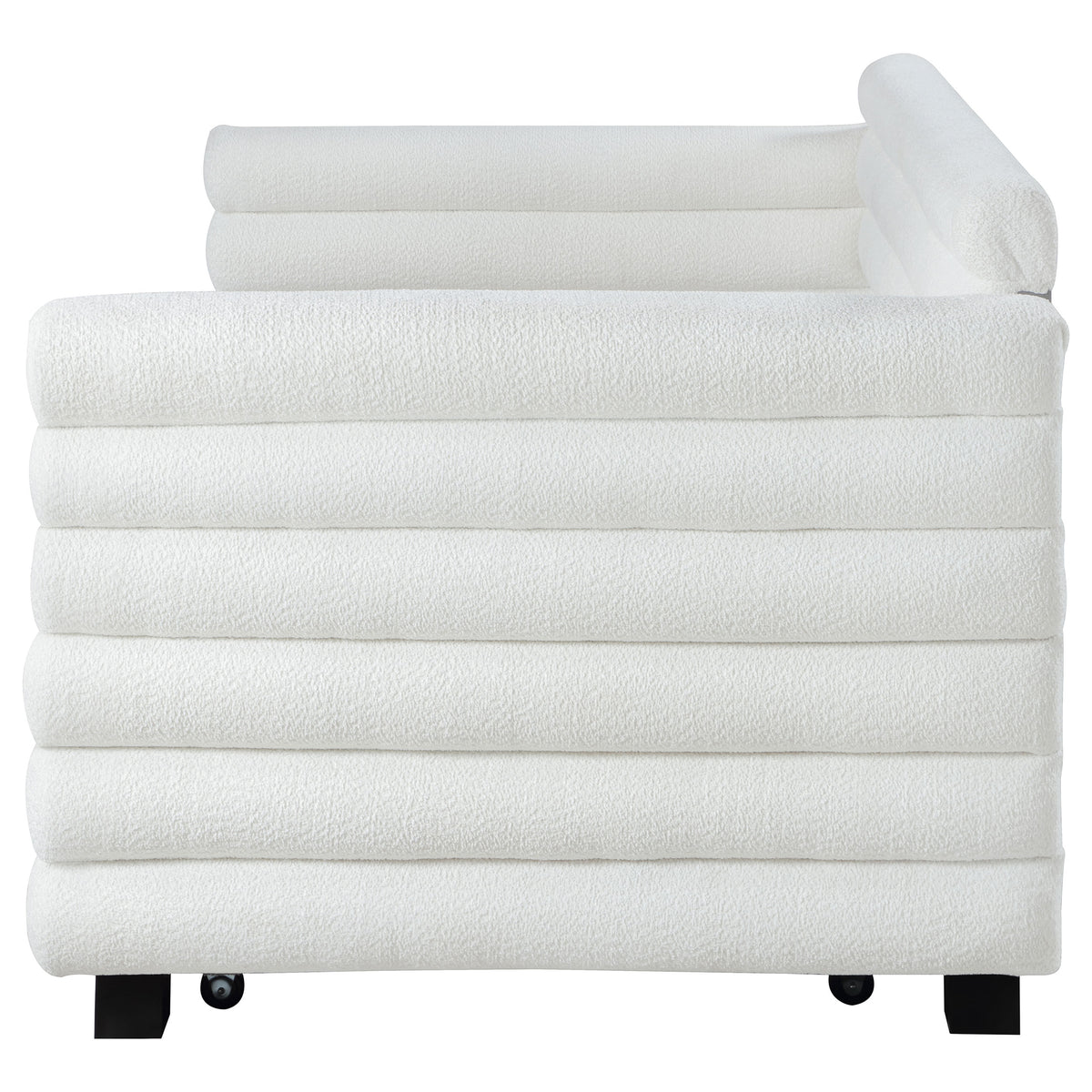 Patricia Boucle Twin Daybed with Trundle - Layered Round Bolster Design in White – view 6