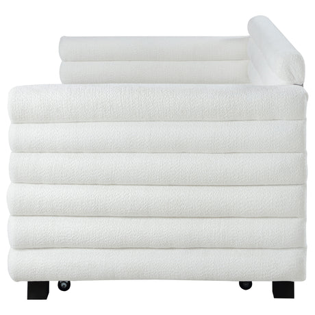 Patricia Boucle Twin Daybed with Trundle - Layered Round Bolster Design in White – view 6
