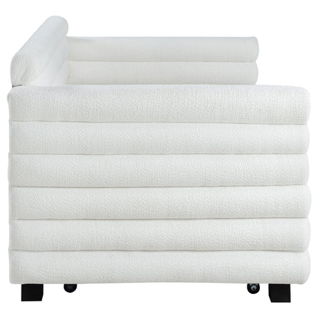 Patricia Boucle Twin Daybed with Trundle - Layered Round Bolster Design in White – view 9