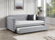 Patricia Boucle Upholstered Twin Daybed with Trundle - Modern Grey with Layered Round Bolsters – view 1