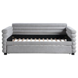 Patricia Boucle Upholstered Twin Daybed with Trundle - Modern Grey with Layered Round Bolsters – view 4
