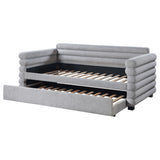 Patricia Boucle Upholstered Twin Daybed with Trundle - Modern Grey with Layered Round Bolsters – view 5