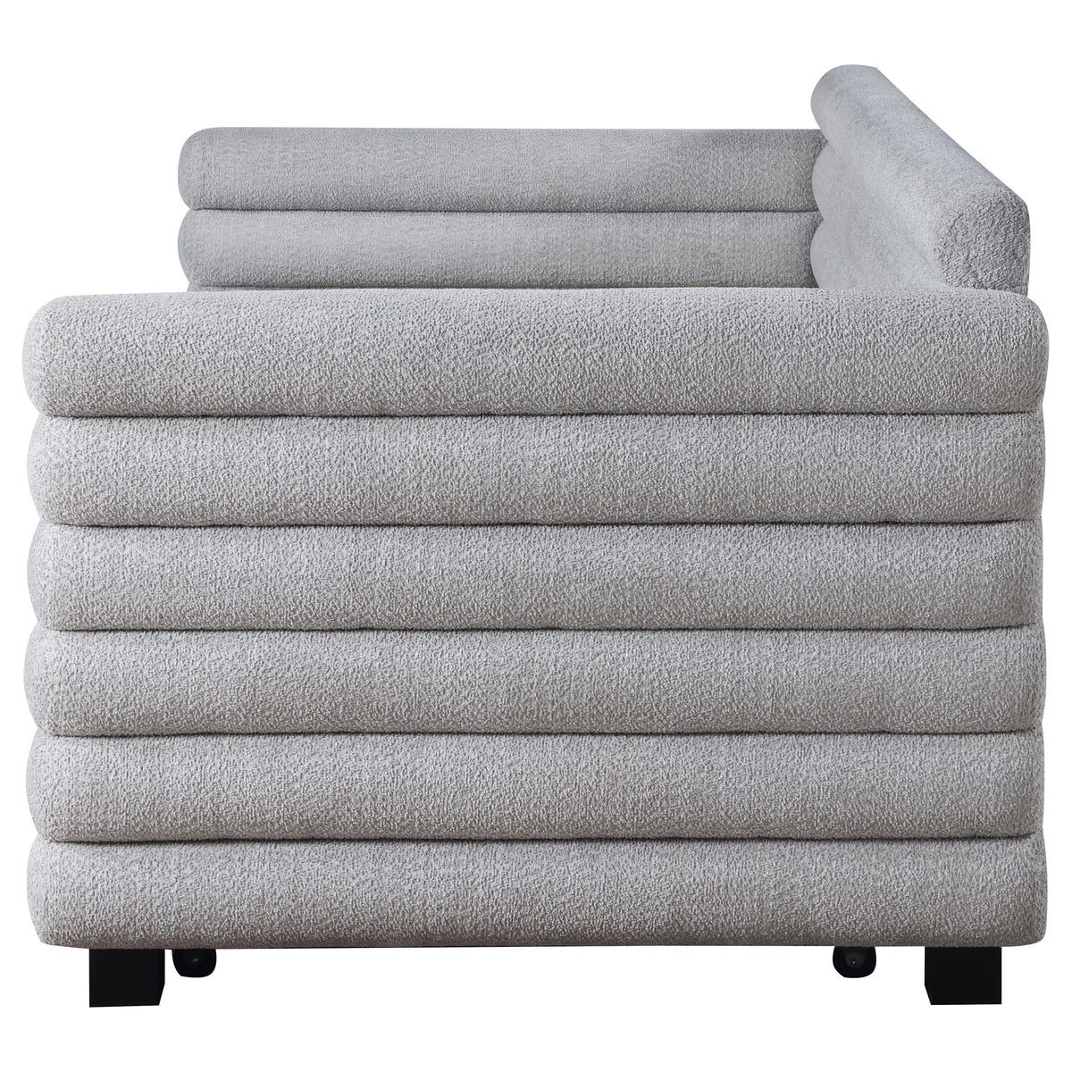 Patricia Boucle Upholstered Twin Daybed with Trundle - Modern Grey with Layered Round Bolsters – view 6