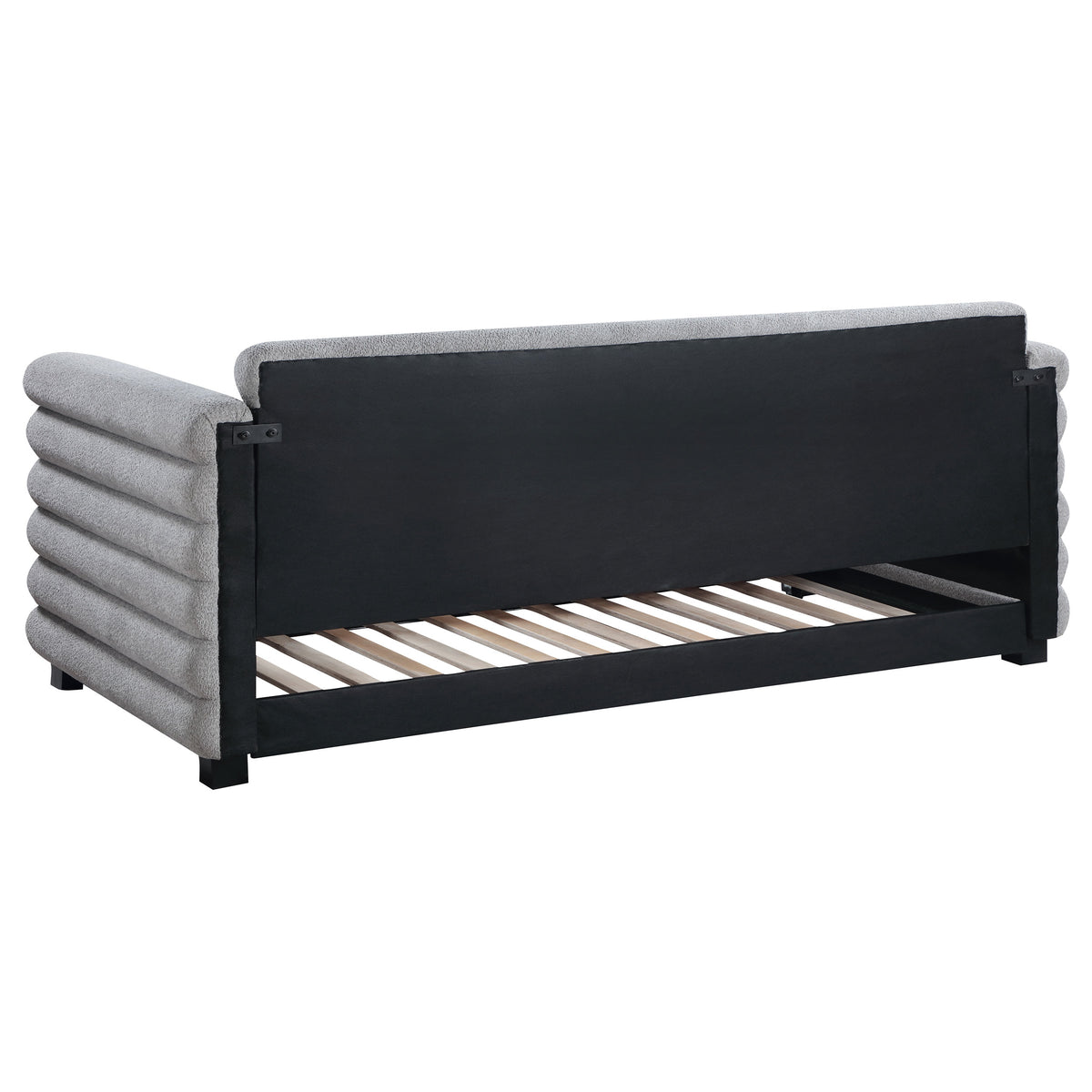 Patricia Boucle Upholstered Twin Daybed with Trundle - Modern Grey with Layered Round Bolsters – view 7